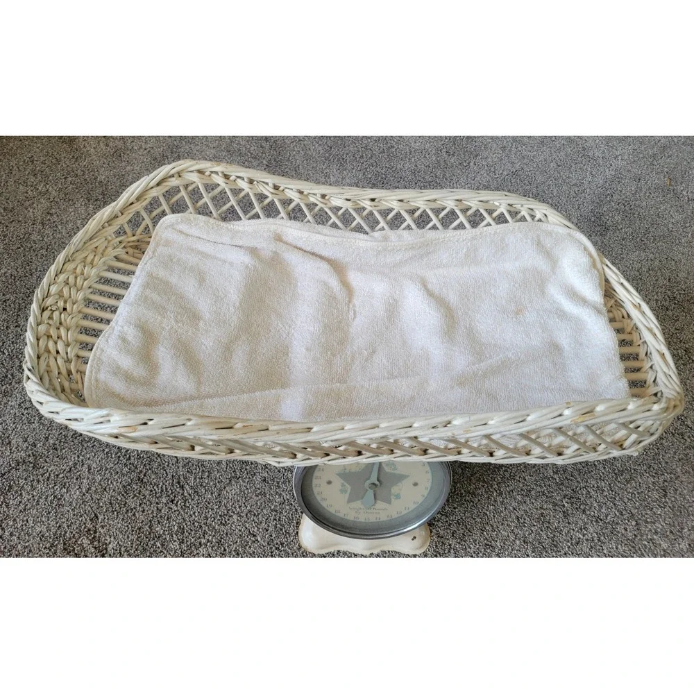 VTG Wicker Baby Scale Antique Nursery Decor Photo Prop Cottagecore Shabby Chic